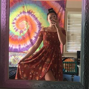 🧡Burnt orange off the shoulder high-low dress🧡